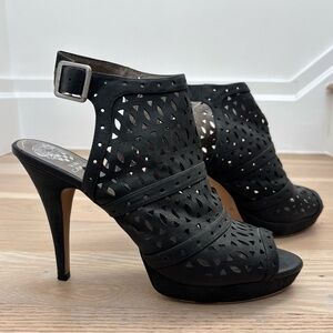 Vince Camuto Black Laser-Cut Peep-Toe Stiletto Booties